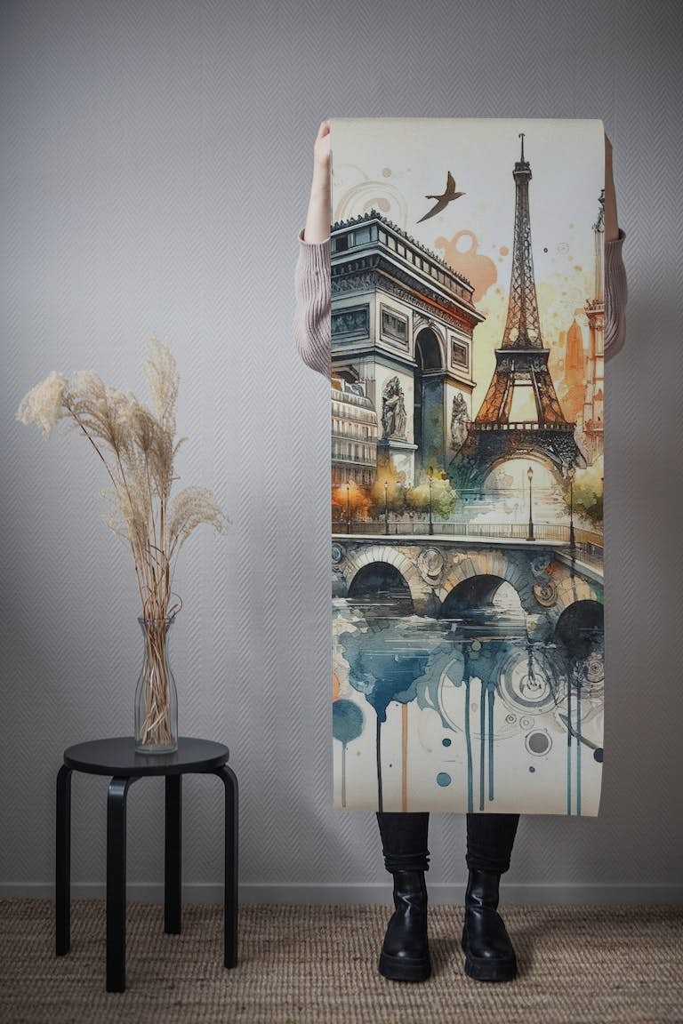 Abstract Watercolor Paris behang roll