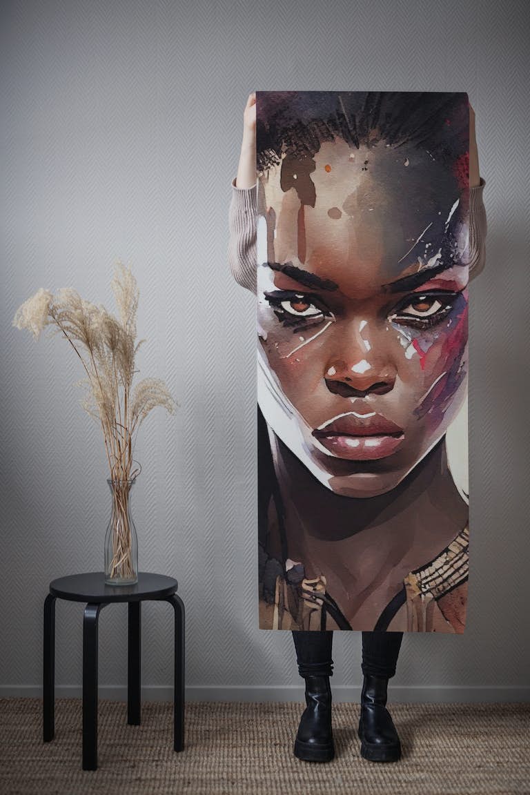 Watercolor African Warrior Woman #2 wallpaper roll