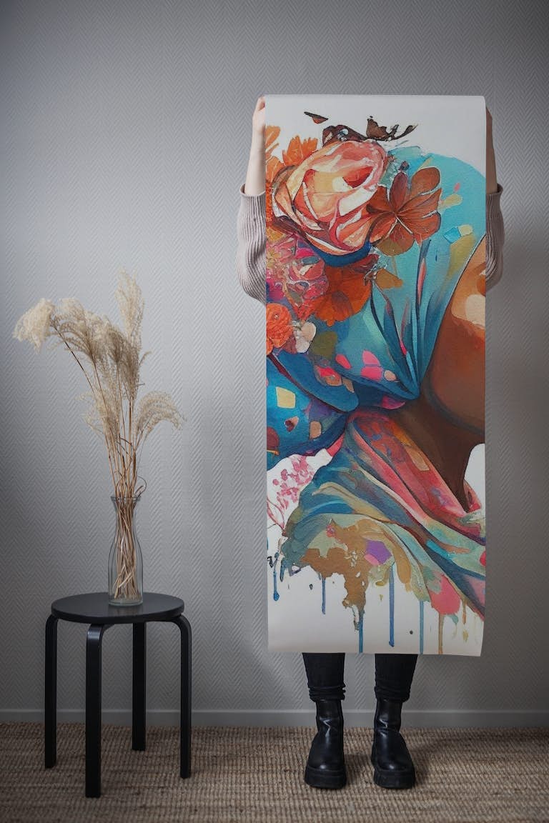 Watercolor Floral Muslim African Woman #2 tapet roll