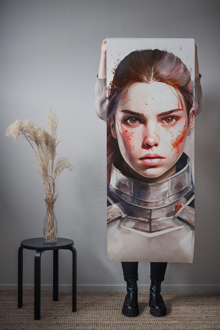 Watercolor Medieval Soldier Woman #2 wallpaper roll