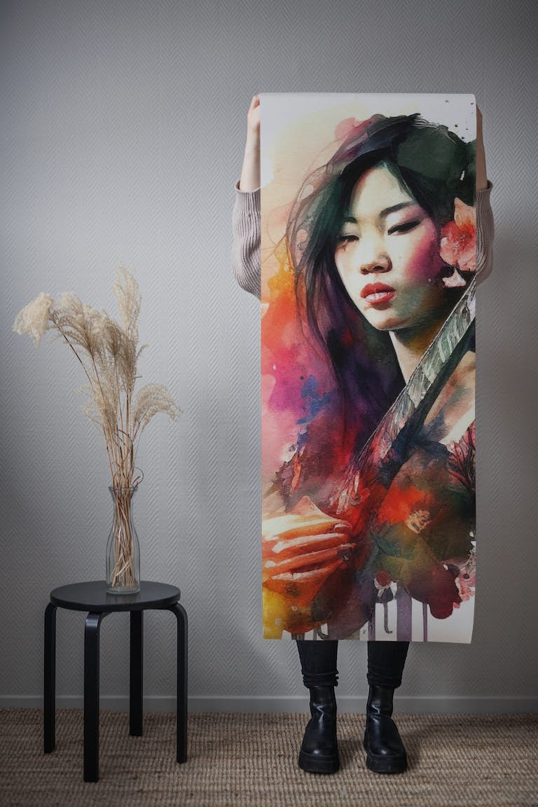 Watercolor Musician Woman #1 behang roll