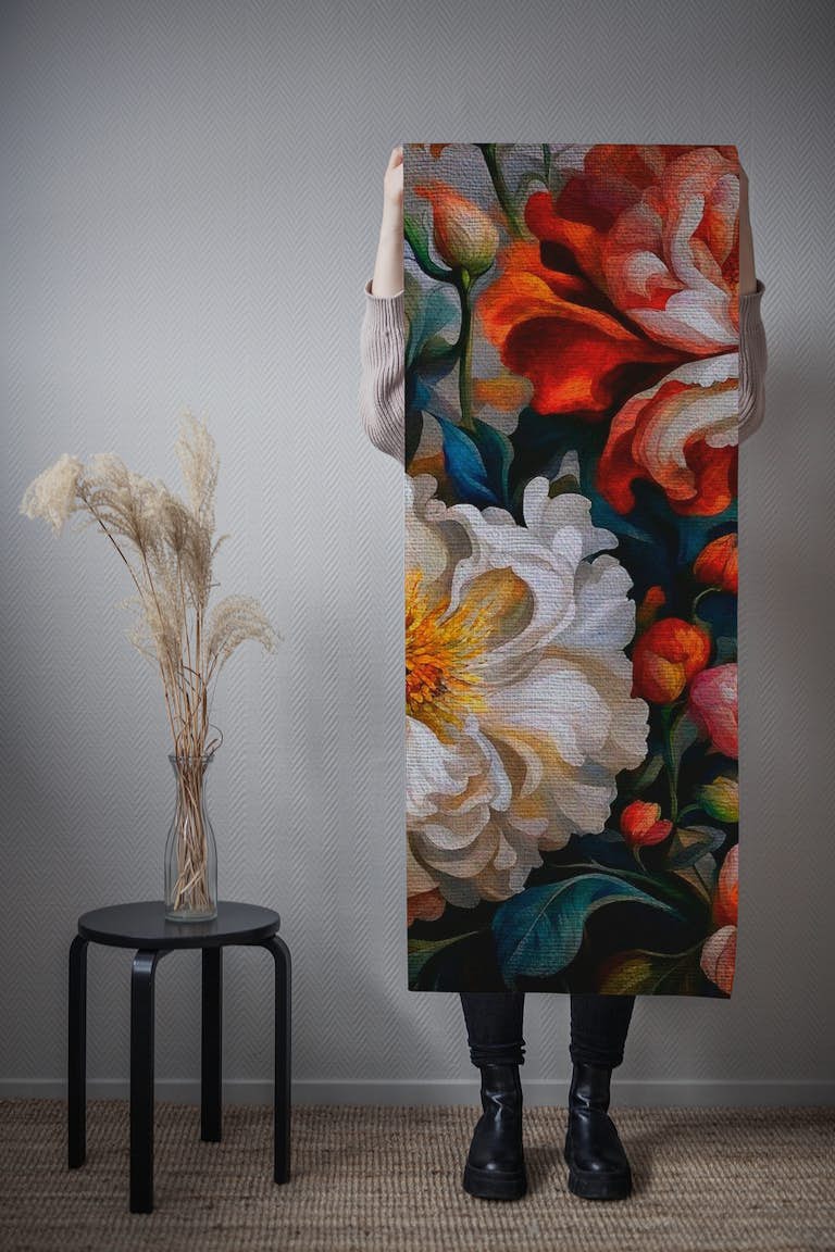 Moody Baroque Flowers on Canvas wallpaper roll