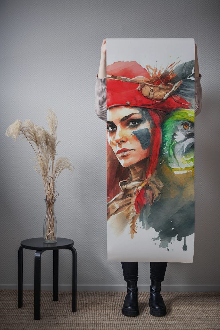 Watercolor Pirate Woman #2 behang roll