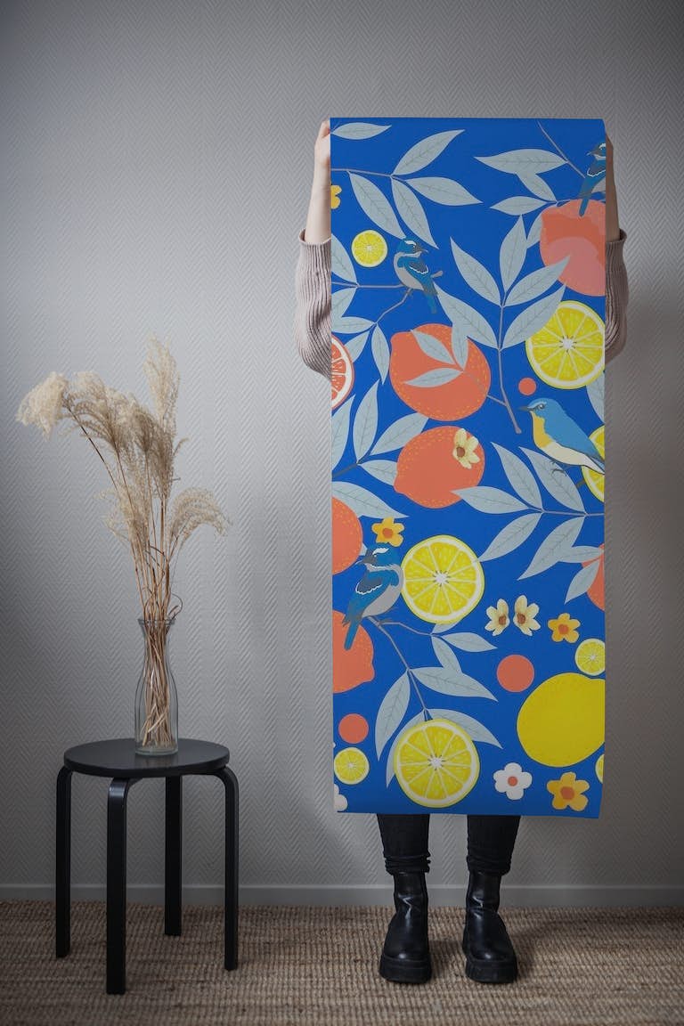 French garden citrus abstract behang roll