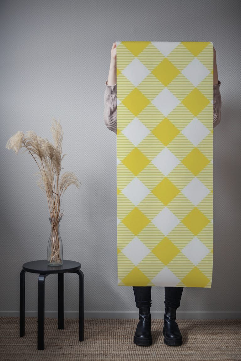 Saffron Yellow Gingham Checked Pattern behang roll