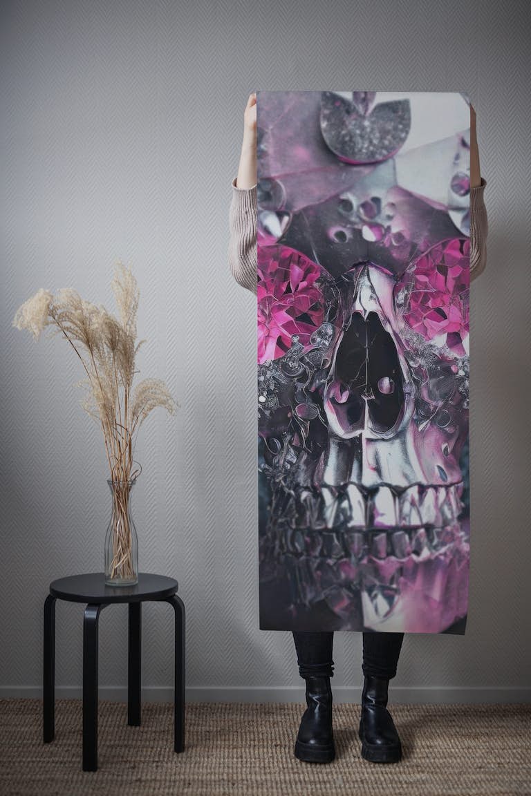 Skull in pink behang roll