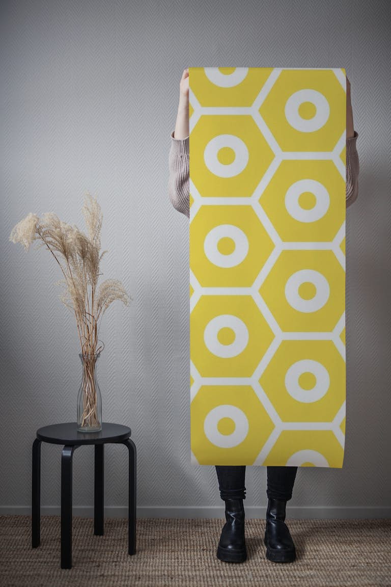 Mustard Yellow Hexagon Pattern papel pintado roll