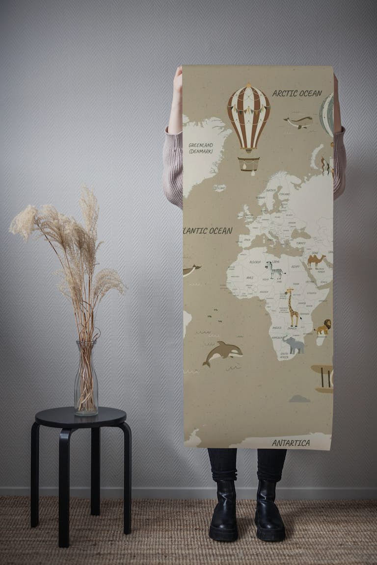 Beautiful Travel Map for Kids - Sepia tapete roll