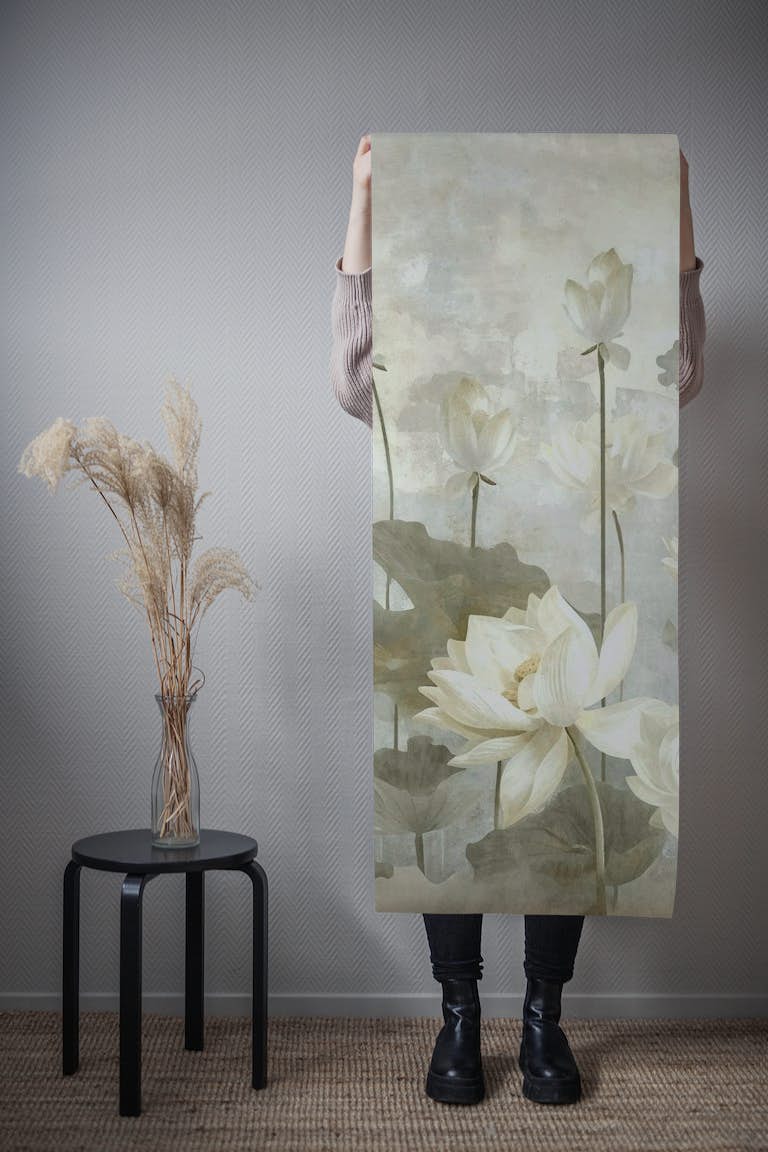 Pure White Blooms Watercolor behang roll