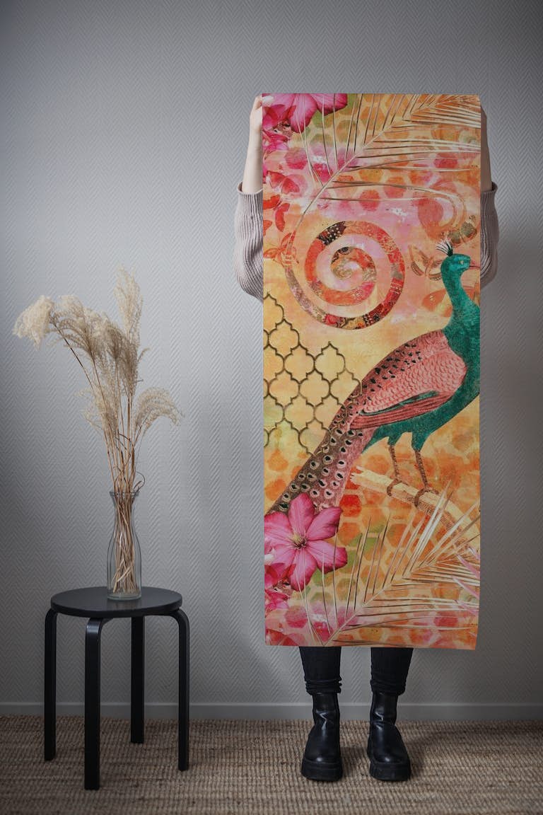 Majestic Oriental Peacock Fantasy Collage behang roll
