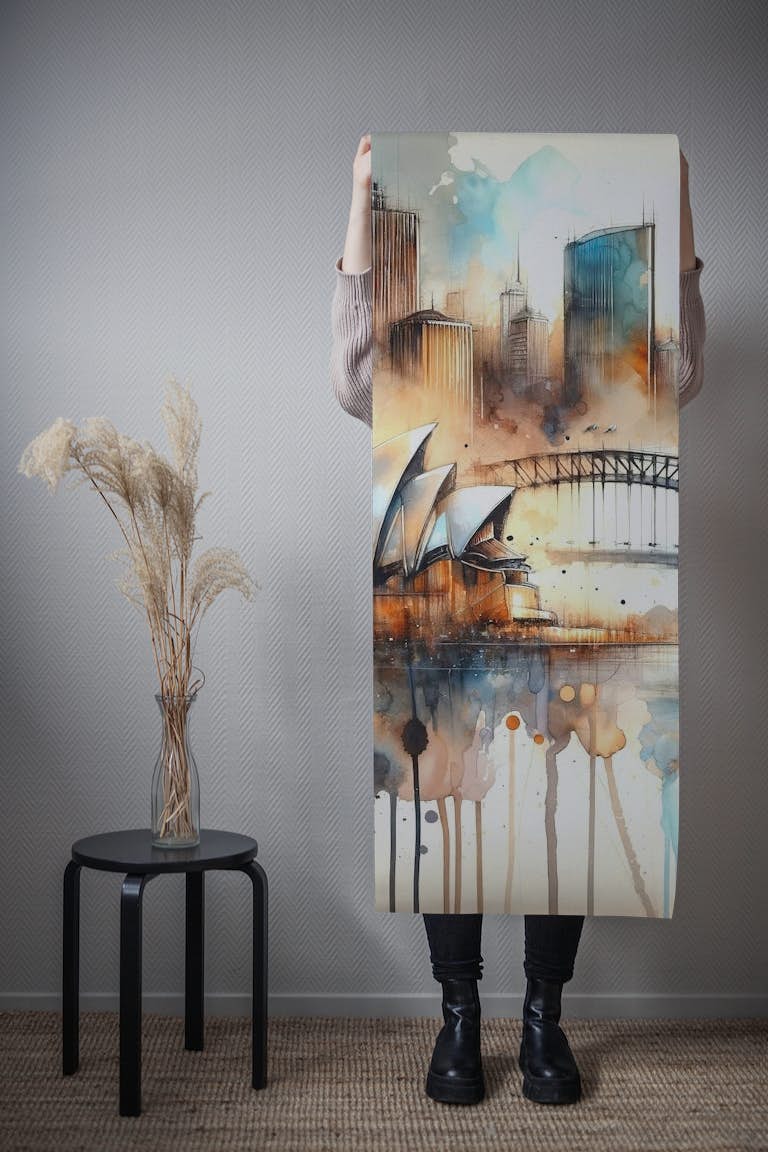 Watercolor Skyline Sydney behang roll