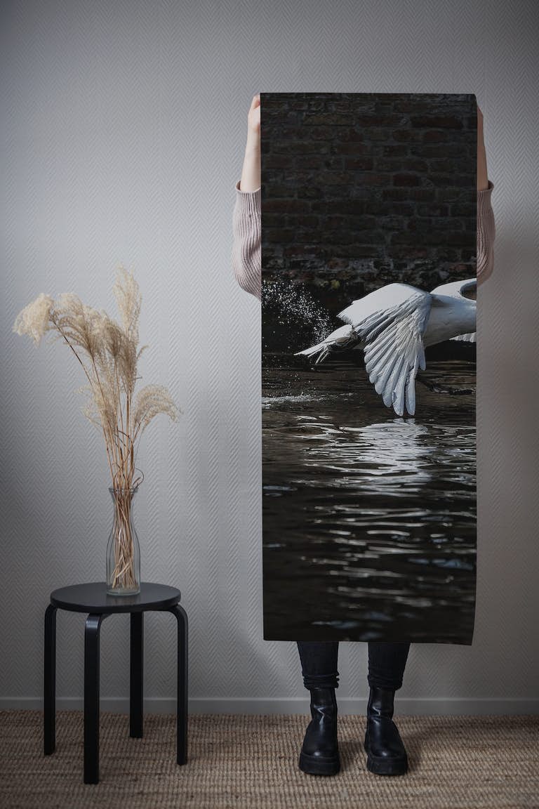 Flying swan wallpaper roll