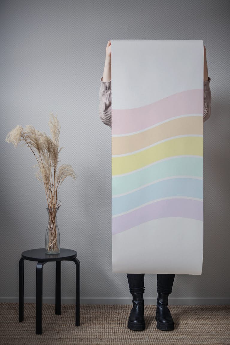 Soft Pastel Rainbow Wavy behang roll