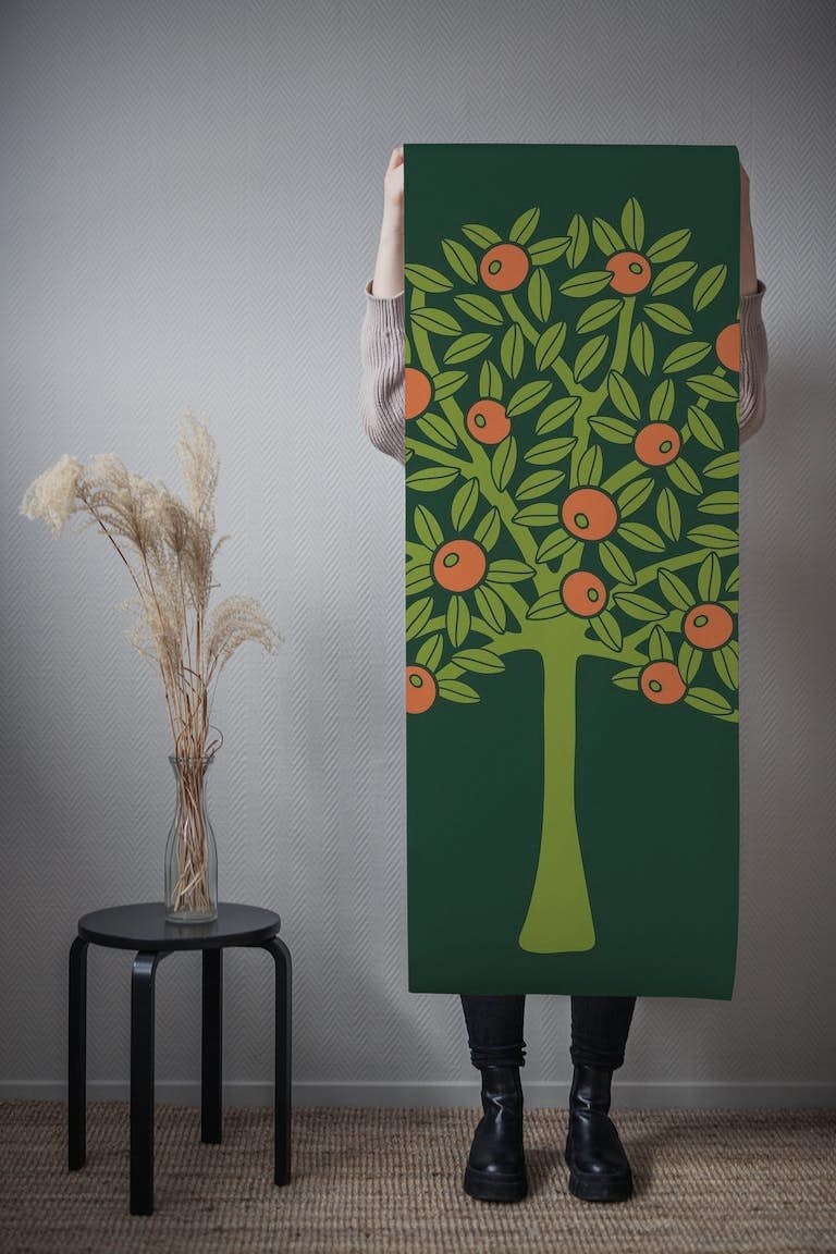 ORANGERIE Fruit Tree Single - Dark Green wallpaper roll
