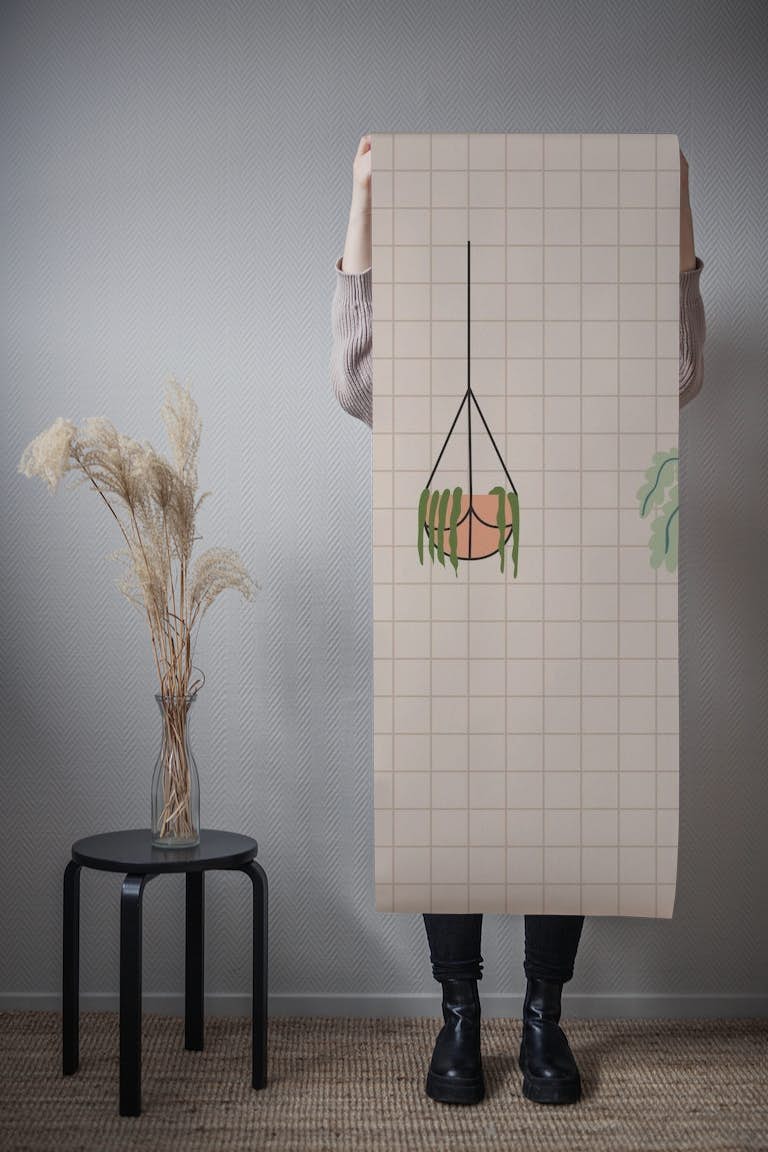 Modern Bauhaus Tiles and Hanging Plants Art tapet roll