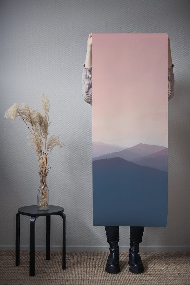 Mountain Landscape in Pink wallpaper roll