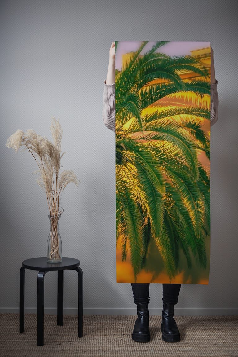 Palm tree sunset wallpaper roll