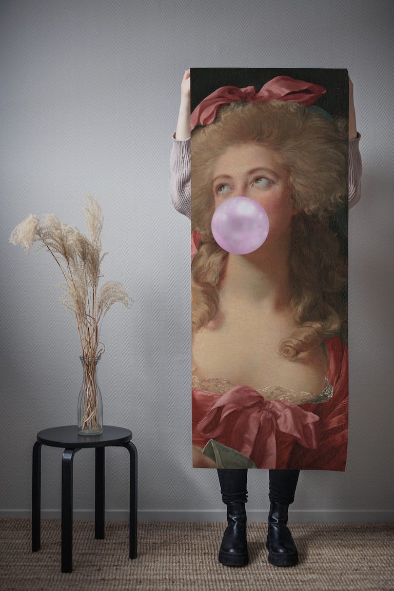 Bubble Gum Lady in Crimson Dress wallpaper roll