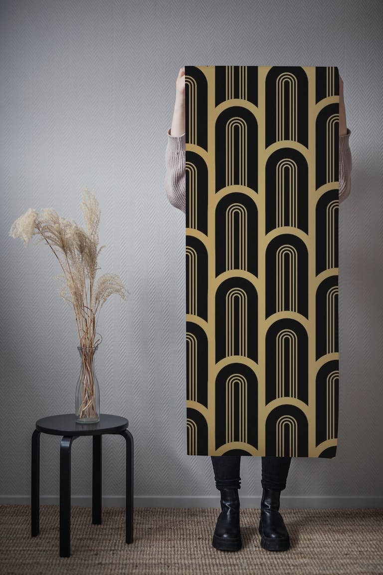 Art Deco Luxury Black and Gold Columns wallpaper roll