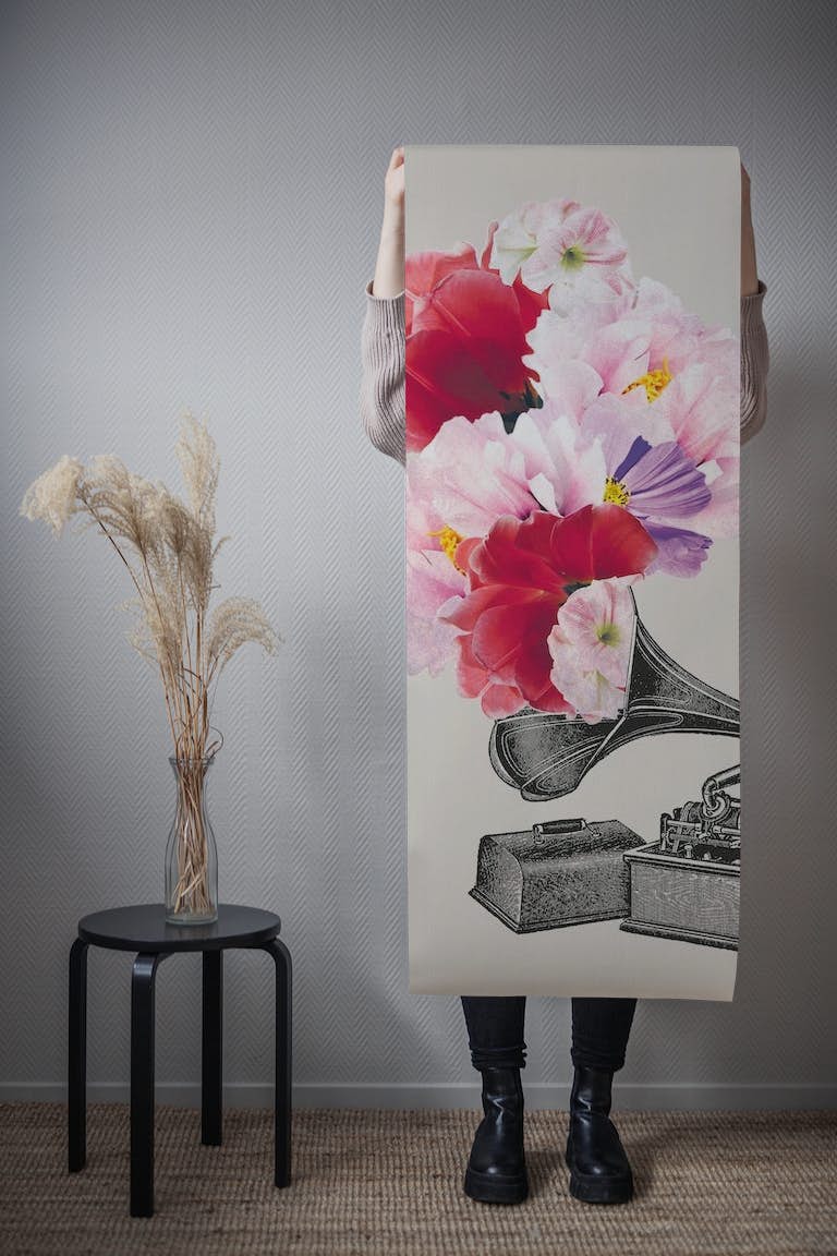 Flower gramophone wallpaper roll