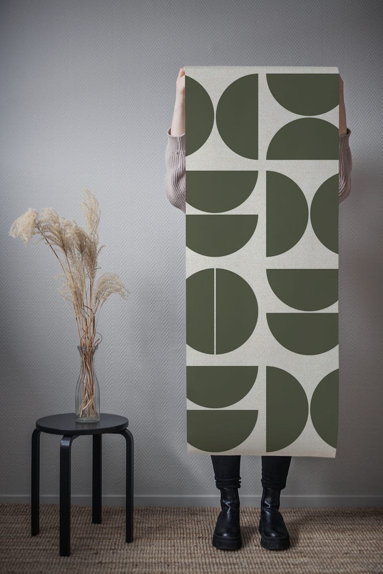 Earthy Forest Green Bauhaus wallpaper roll