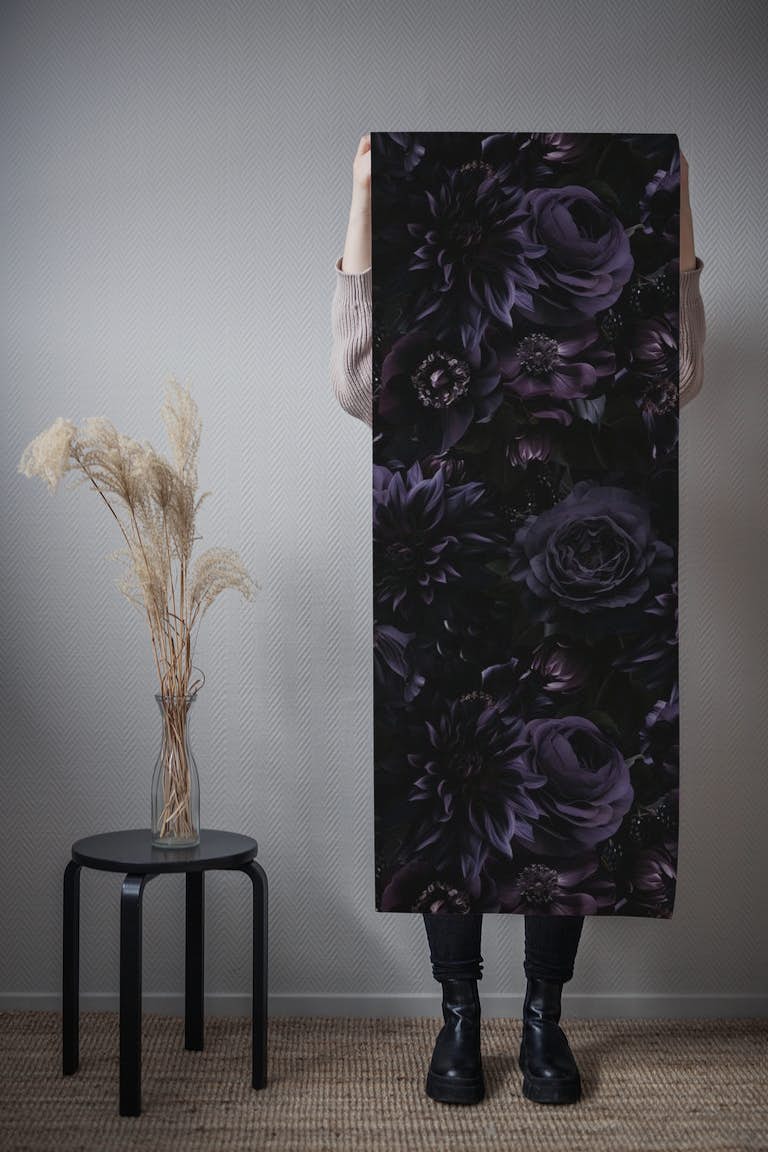 Purple Night Gothic Moody Baroque Flowers tapete roll