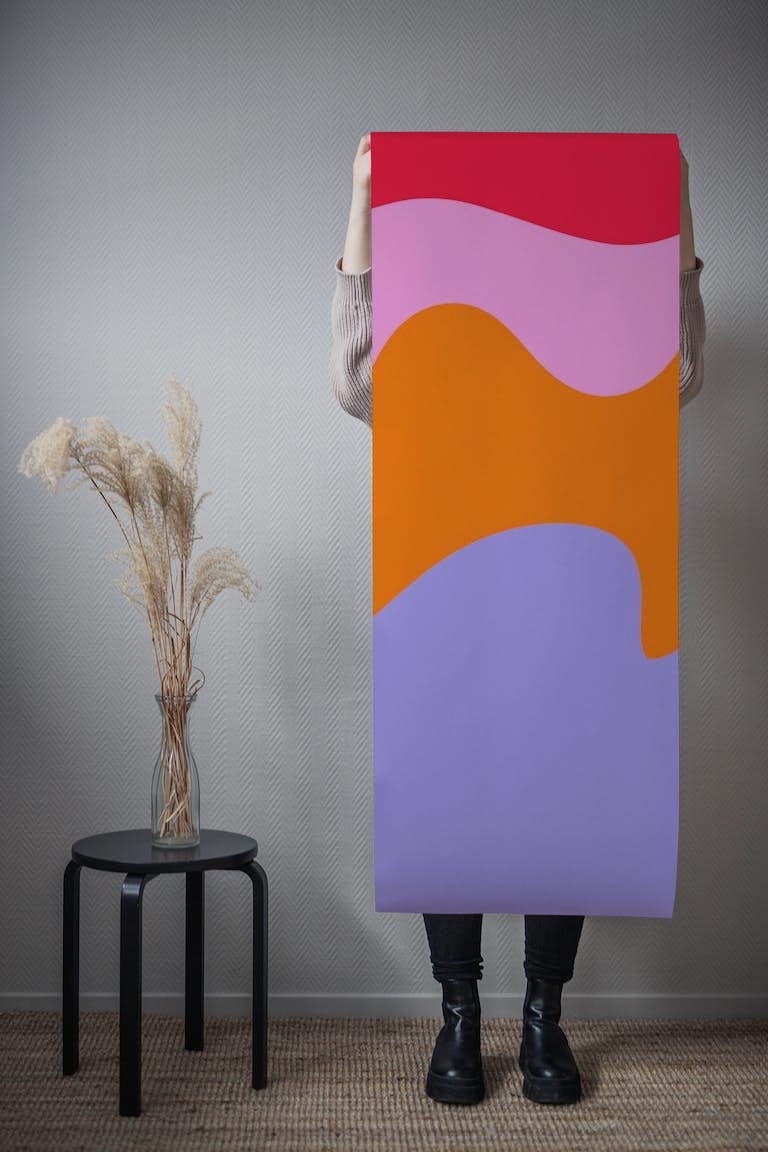 Abstract modern shapes red, orange, violet behang roll