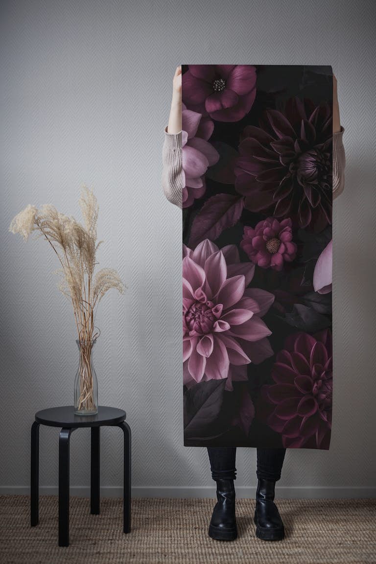 Dark Moody Pink Dahlias And Peonies ταπετσαρία roll