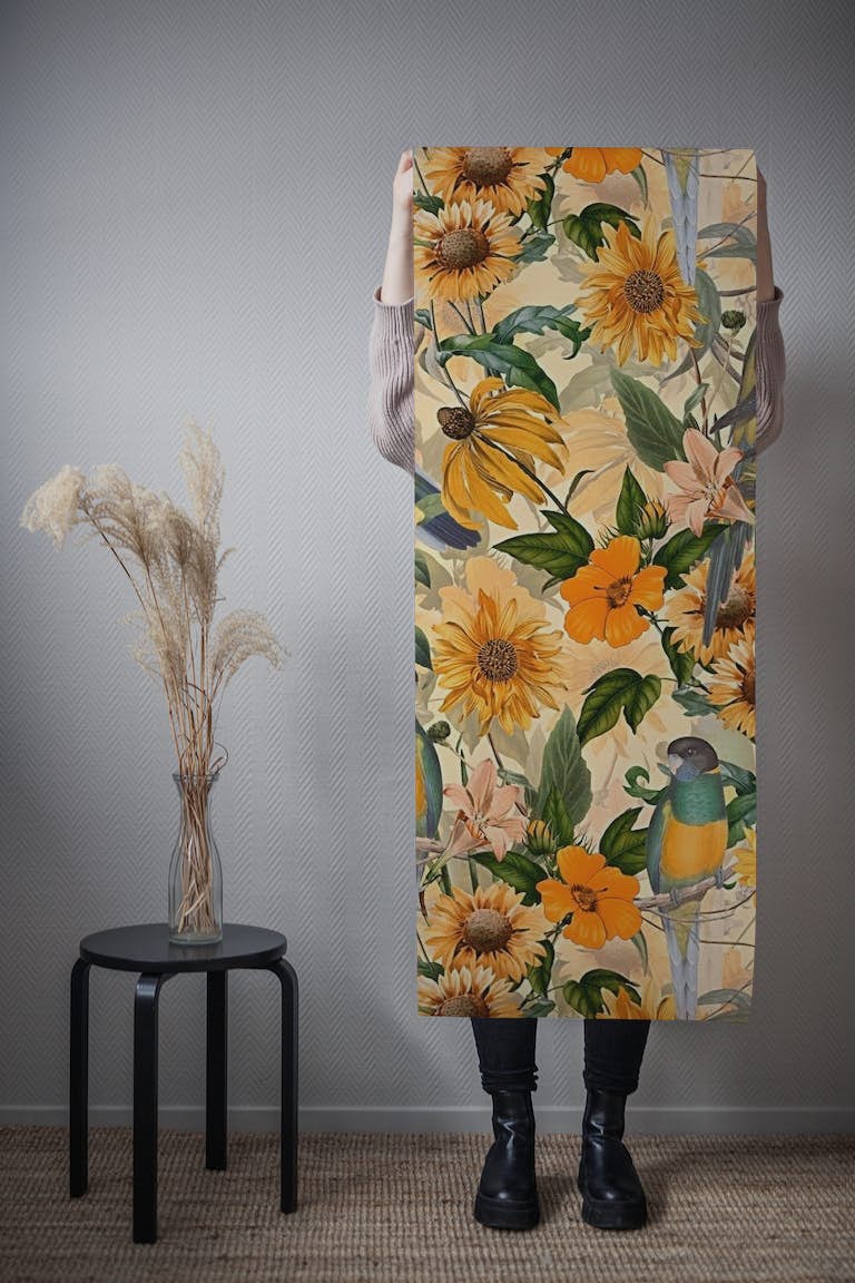 Vintage Parrots And Flowers ταπετσαρία roll