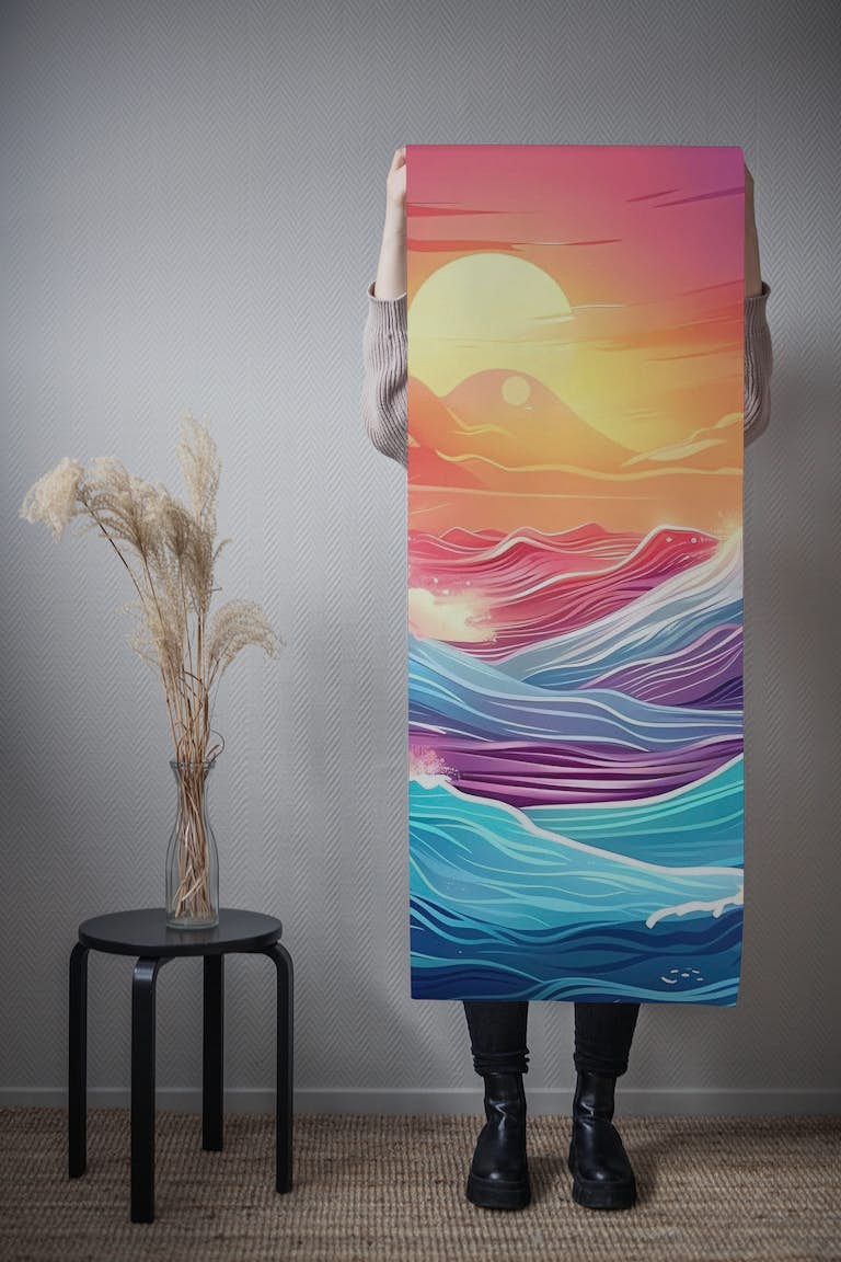 Waves on a Beautiful Sunset wallpaper roll