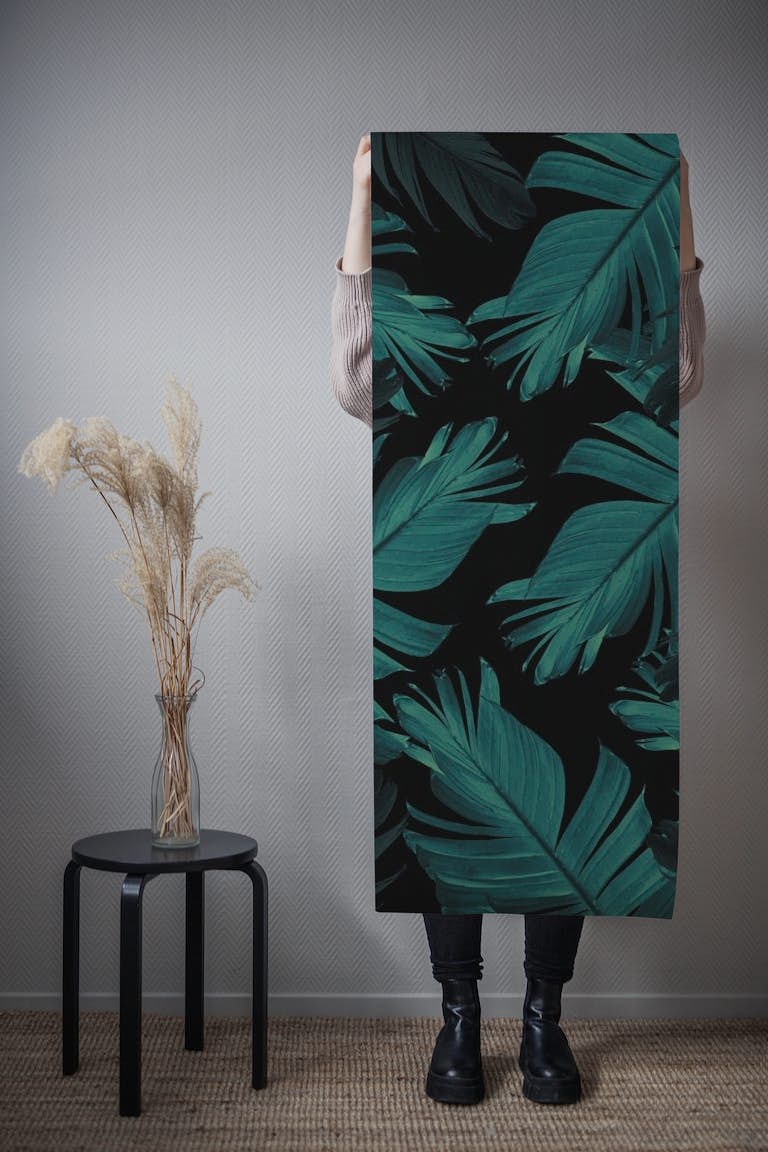 Tropical Banana Night Leaves 1 papel de parede roll