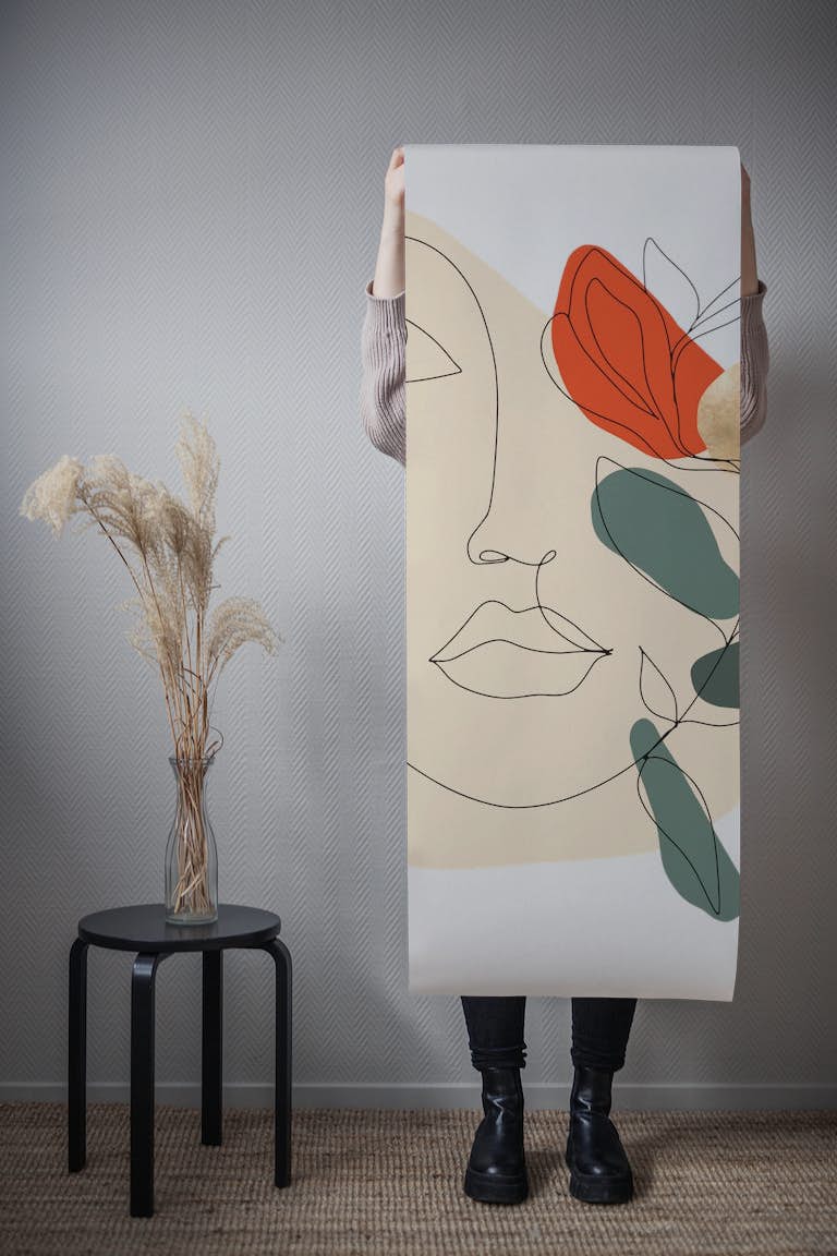 Abstract Line Art Woman Floral papel pintado roll