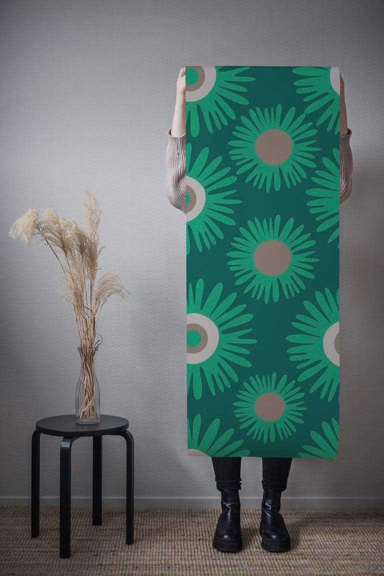 Jumbo Jade daisy floral pattern wallpaper roll