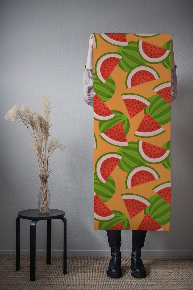 Watermelon on Orange behang roll