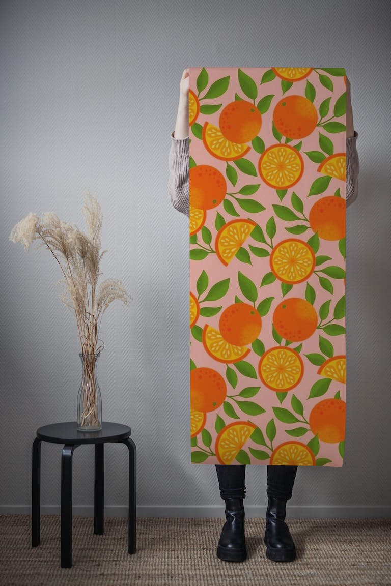 Oranges on Pink wallpaper roll