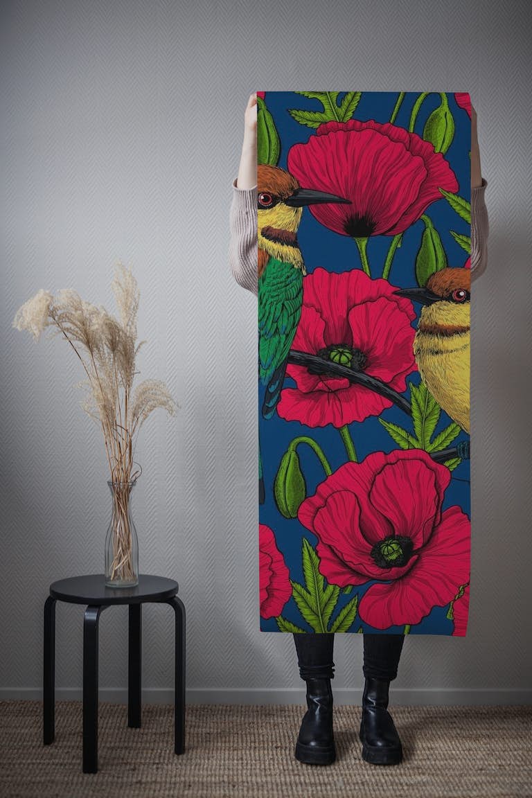 Bee eaters and poppies papel de parede roll