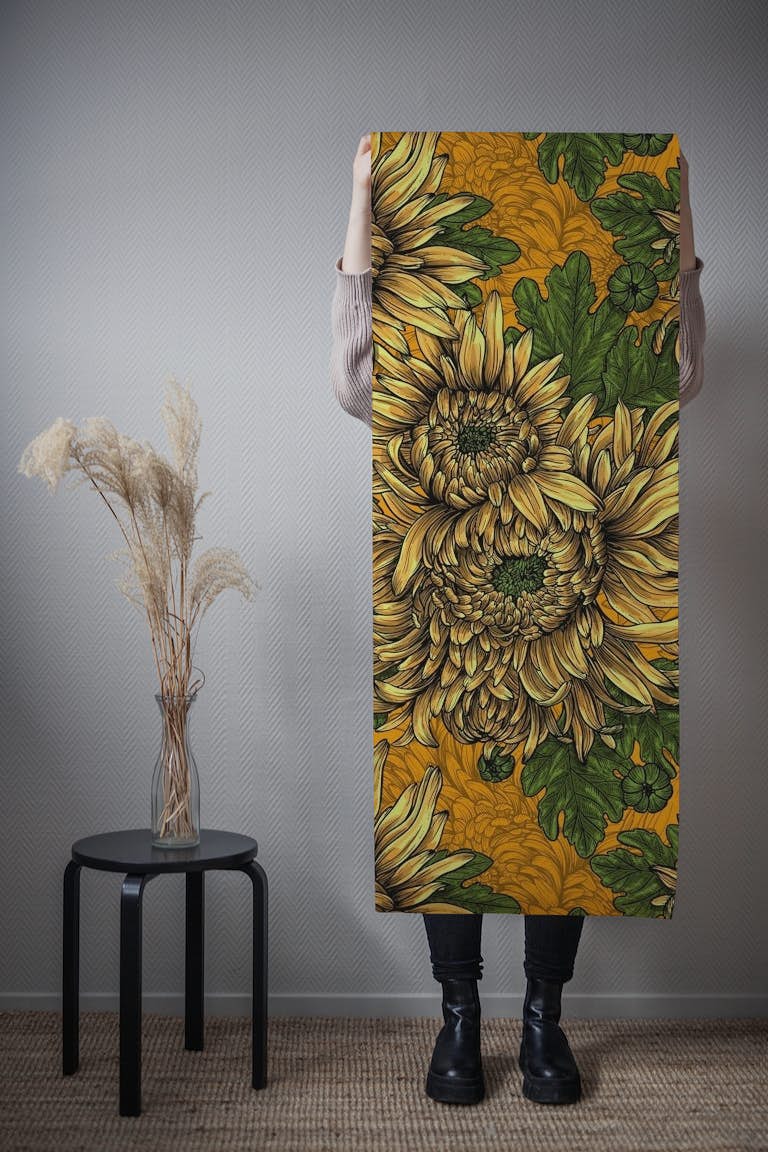 Yellow chrysanthemum flowers tapetit roll