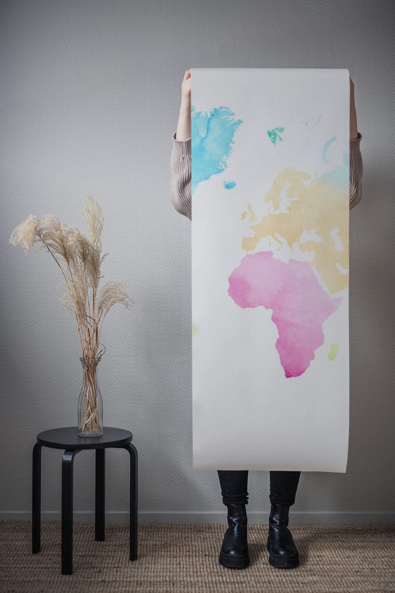 Colorful watercolor world map wallpaper roll