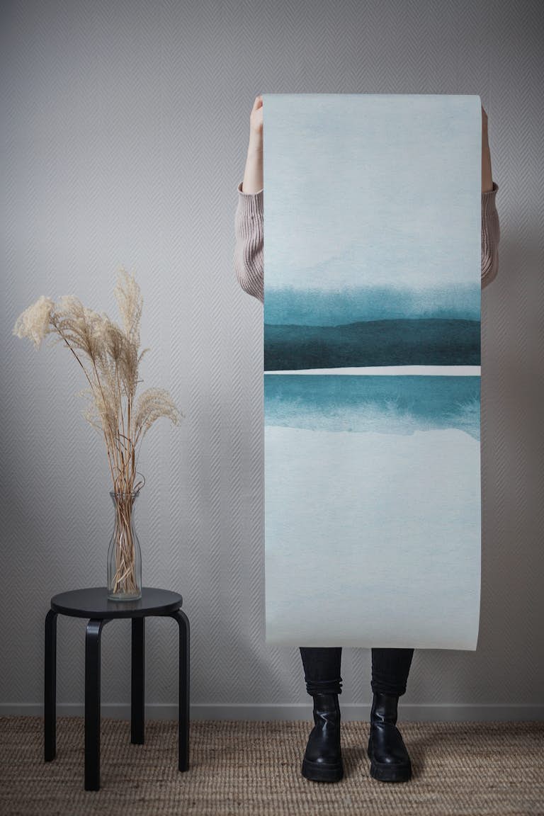 Watercolor landscape teal behang roll