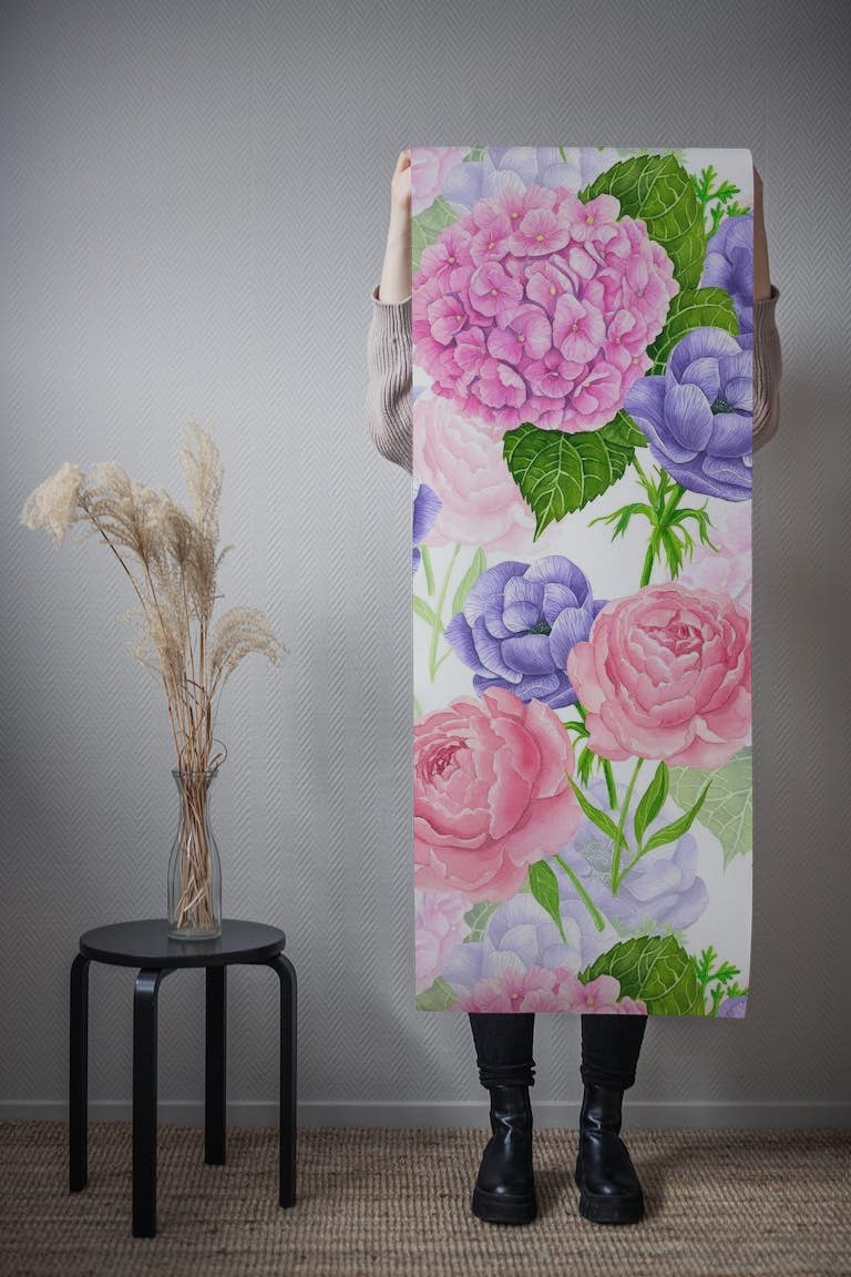 Watercolor floral tapetit roll