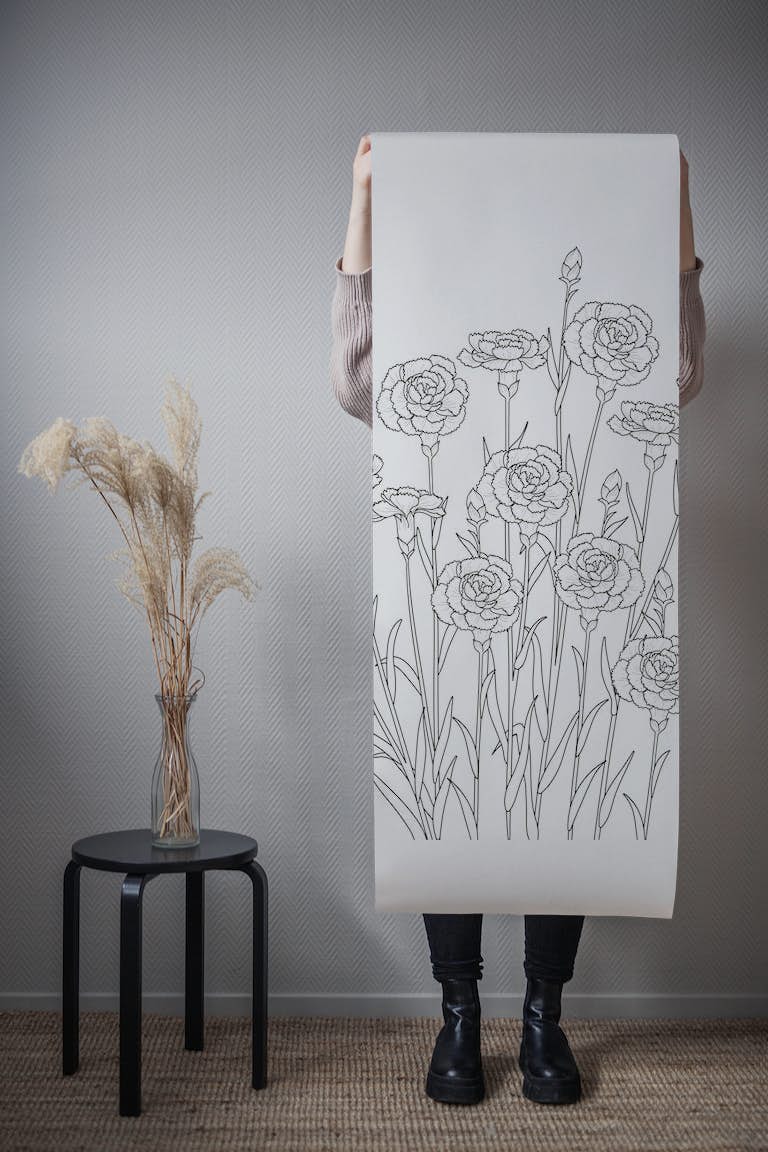 Carnations - Minimal Line Art wallpaper roll