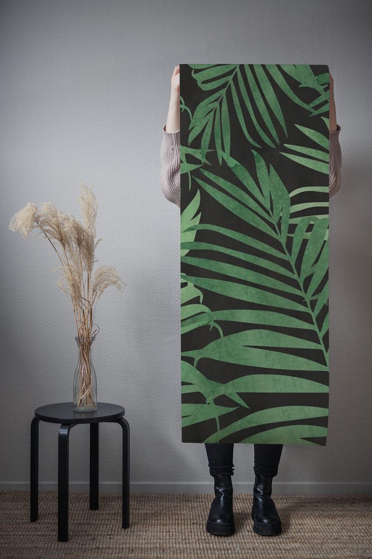 Watercolor Palm Leaves - Black behang roll