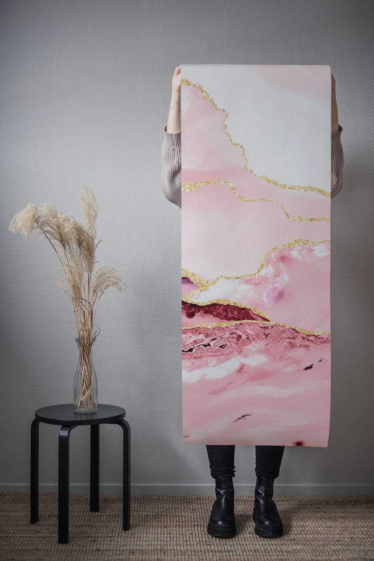 Blush Pink Marble Gold Pattern papel de parede roll