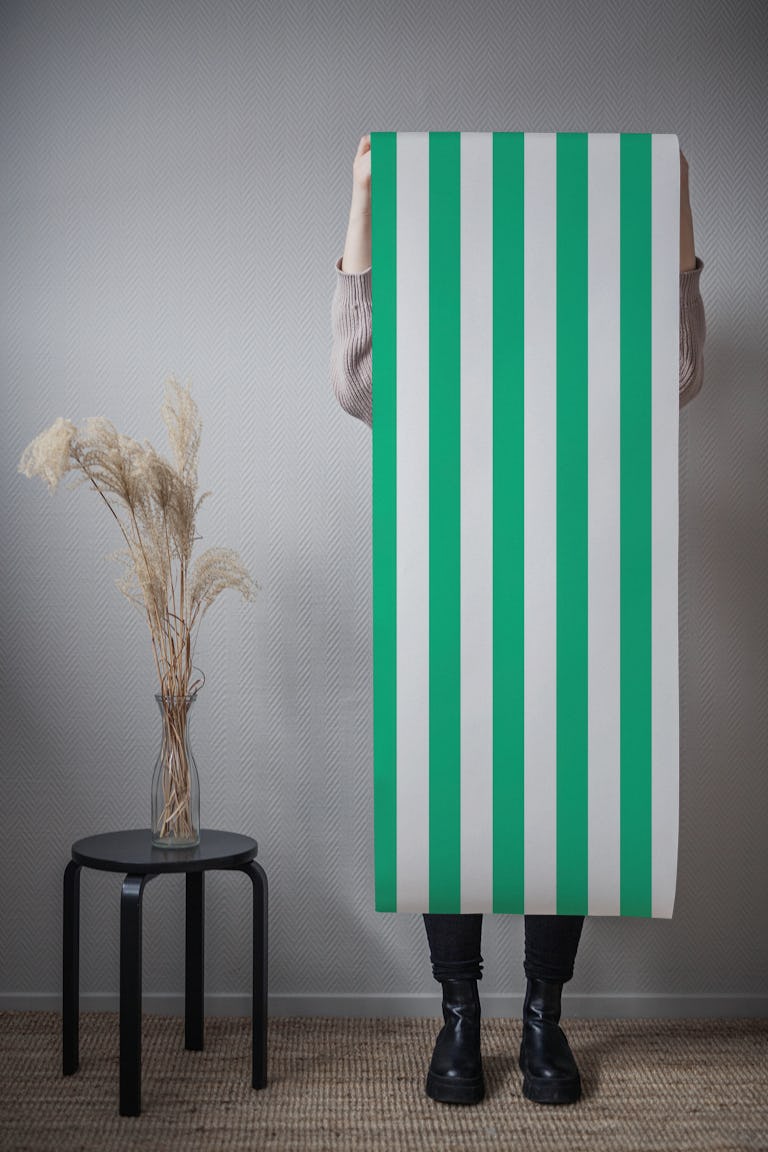 Green and white stripes wallpaper roll