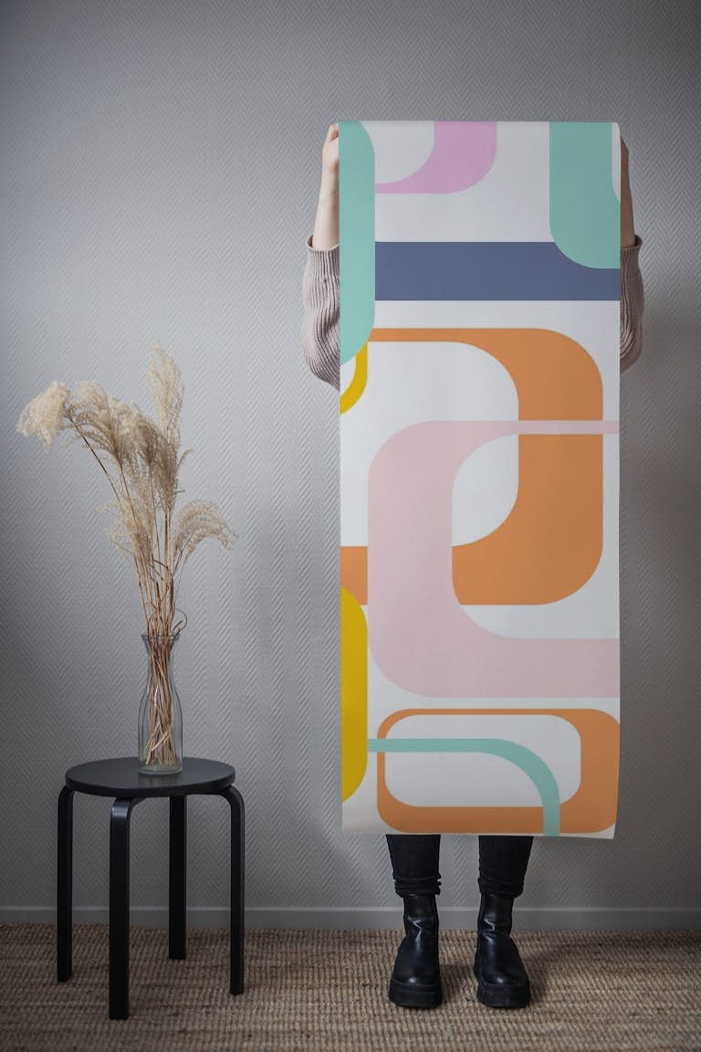 Bright Mid Century Mod Shapes wallpaper roll