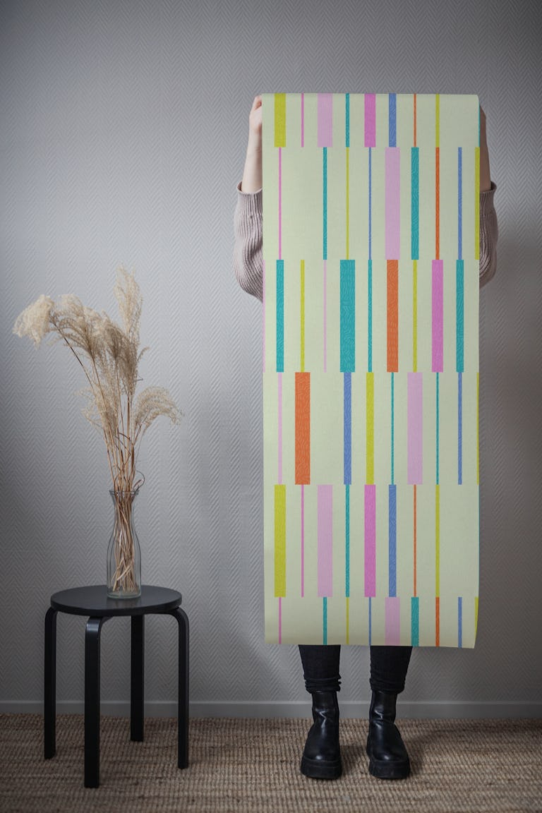 Colorful Kitschy Stripes - Beige wallpaper roll