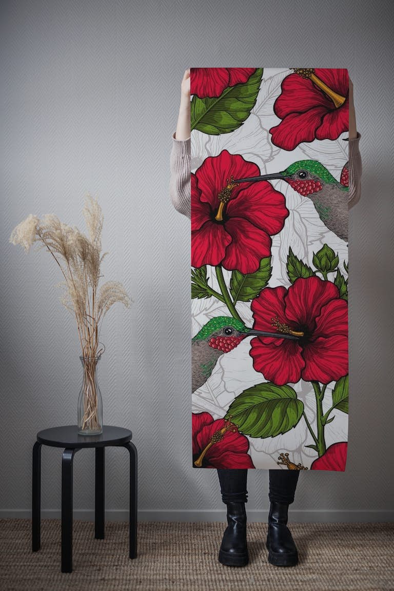 Hibiscus and hummingbirds ταπετσαρία roll