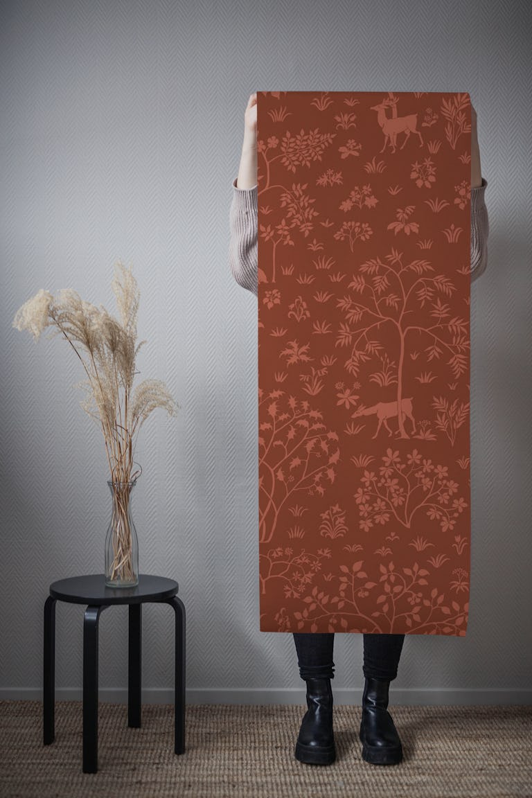 Vintage Meadow with Deer 17 red wallpaper roll