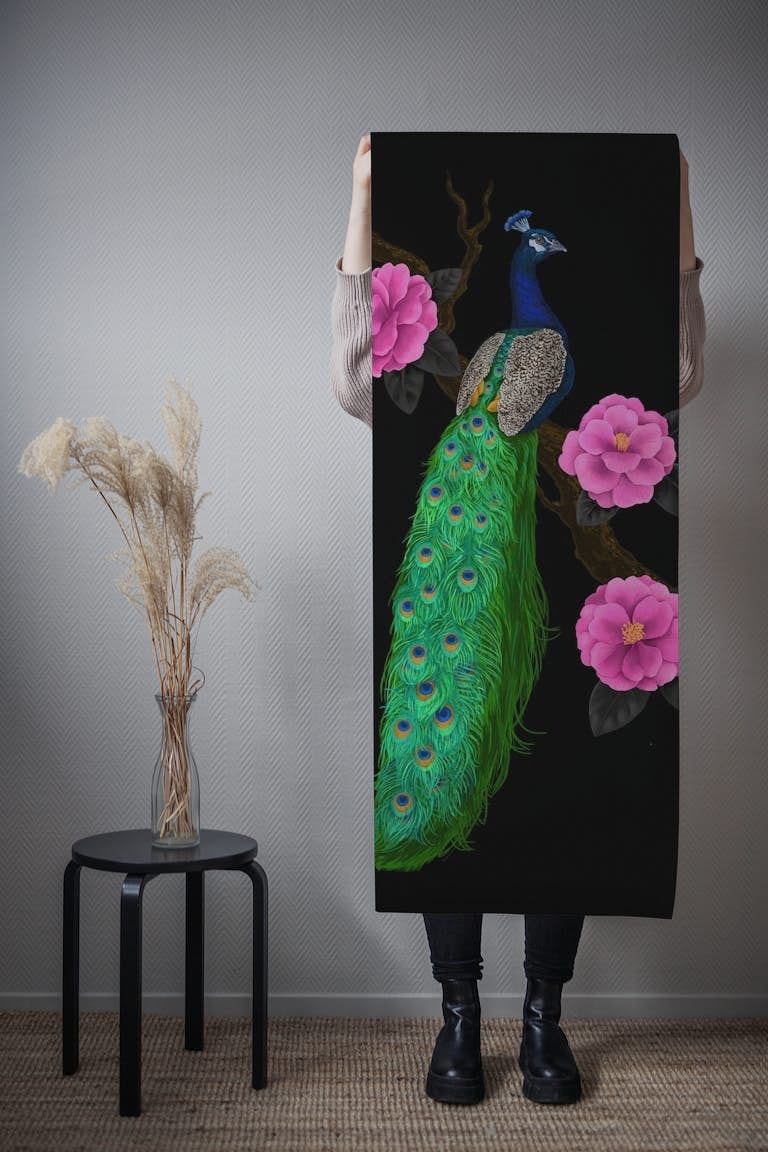 The peacock and camellia carta da parati roll