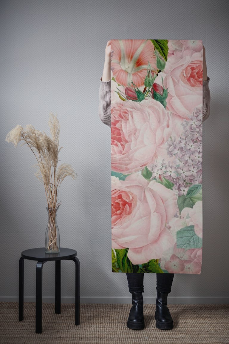 Lush Vintage Roses and Lilac wallpaper roll